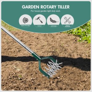 Yeelor Adjustable Rotary Tiller with SS Handle and Removable Solid Metal Teeth for Garden Lawn and Manual for Loosening and Mixing