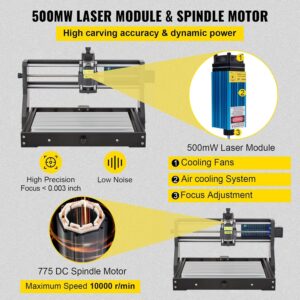 VEVOR Machine a Graver Laser CNC 3018 Graveur Laser 500 mW Zone de Travail 30 x 18 x 4,5 cm GRBL Haute Precision, Machine de Gravure