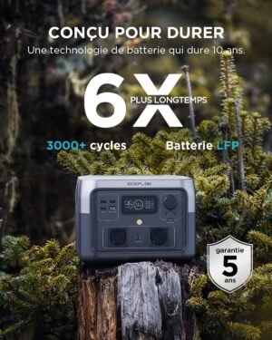 Station electrique portable ECOFLOW RIVER 2 MAX, batterie LiFeP04, 512 Wh charge rapide en 1 heure, sortie 1000 W avec X-boost, gene