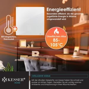 Chauffage infrarouge KESSER panneau mural 425W pieds inclus