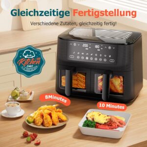 Friteuse sans huile 9L double zone, 2 tiroirs, 9 programmes