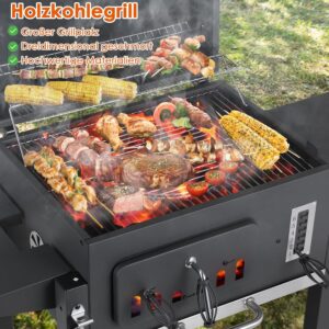 81Sw5gOYCZL._AC_SL1500_.jpg Barbecue Charbon de Bois, Chariot a Barbecue XXL, Grand Grill XXL a Charbon avec Couvercle, Roues et Thermometre, Reglable en Hauteu
