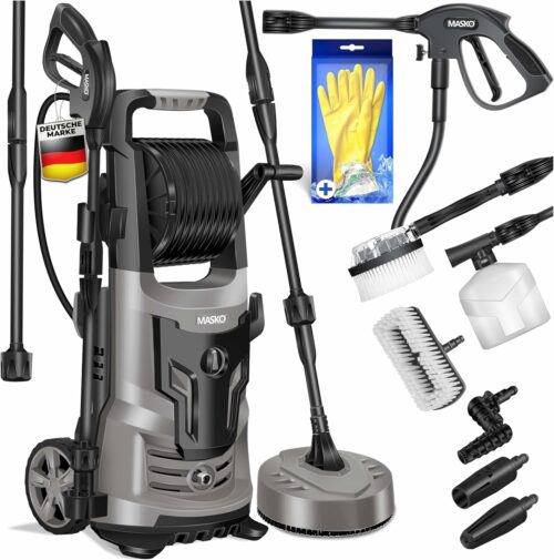 Nettoyeur haute pression MASKO 2200W 165 bar - enrouleur 10 m de tuyau & kit 9 pièces