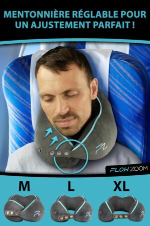 FLOWZOOM Comfy Memory Foam Airplane Car Travel Pillow - Adjustable Airplane Pillow, 360 Degree Support, Washable Plush Cover and Car