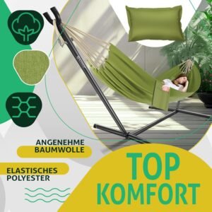Hamac double KESSER avec support XXL 200 kg pour 2 pers Kaki
