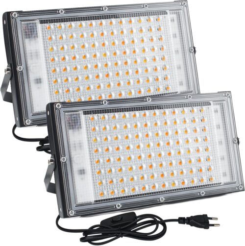 CREATESTAR 100W Projecteur LED Exterieur, 2 Piece Spot LED Exterieur 10000LM Superlumineux, 3000K Blanc Chaud, IP65 etanche Eclairag
