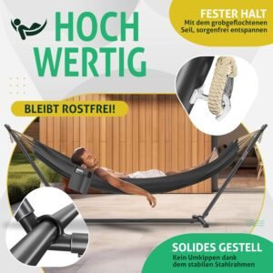 KESSER Hamac Lake avec Support Hamac Double pour 2 Personnes, Structure Stable, capacite de Charge de 200 kg, Taille XXL Anthra