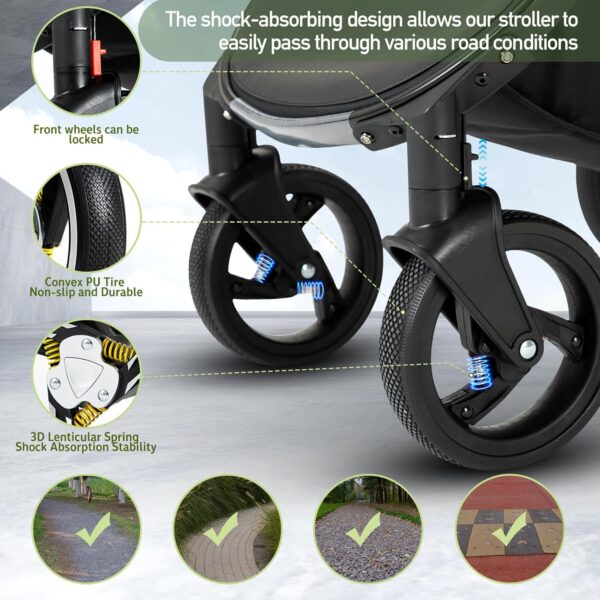 Zkiprm Cuir Poussette 3 en 1, Systeme de Voyage 3-en-1 Avec Siege Auto, Avec Habillage Pluie, Chassis Aluminium, Landau de ville pli