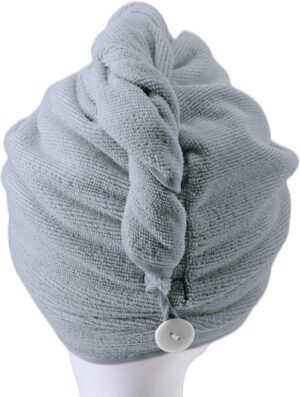 Serviette turban microfibres Polyte 2 pièces - gris 31x71 cm