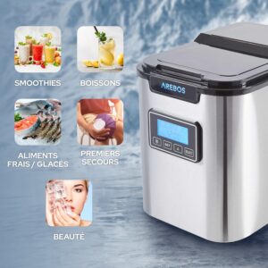 Machine à glaçons Arebos 12 kg/24h, 3 tailles, LCD