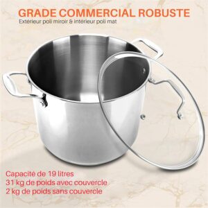 NutriChef Marmite- Faitout Inox de 18 Litres - 18-8 Qualite Alimentaire Resistant Tous Feux- Faitout-Grande Marmite avec Couvercle T