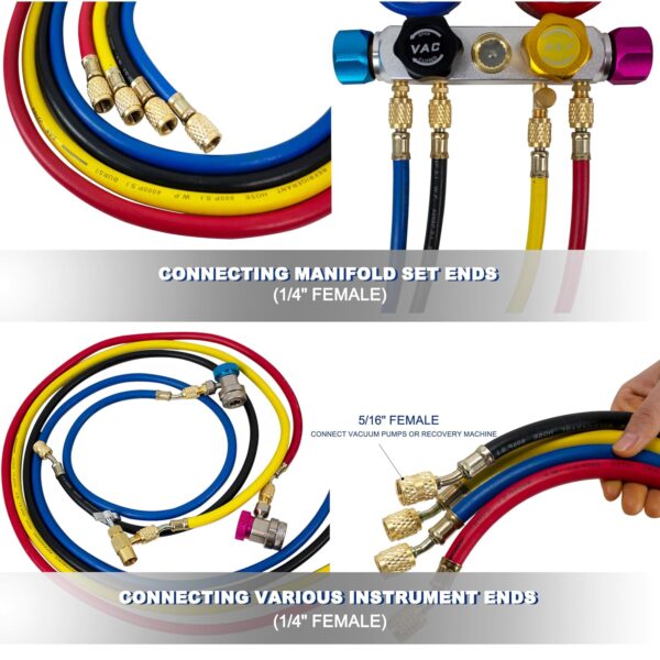 BACOENG R134a 4-Way Car Air Conditioning Refill Kit with 150 cm Hose, Manometer Air Conditioning Gas Filling Kit, Suitable for R32 R