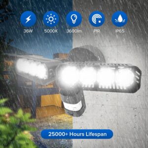 SANSI Projecteur LED Exterieur 3600LM avec Detecteur de Mouvement, Spot LED Exterieur 5000K avec 2 Tetes Reglables, Lumiere de Secur