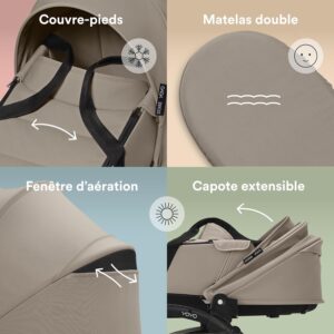 Poussette Stokke YOYO3 nacelle nouveau-né, cadre blanc, Taupe