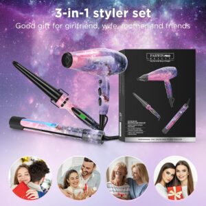 3 EN 1 Seche Cheveux Lisseur Cheveux Boucleur a Cheveux, PARWIN PRO BEAUTY Styling Set, Seche Cheveux Professionnel, Fer a Boucl