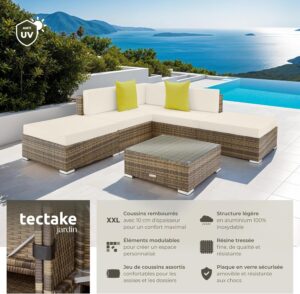 TecTake XXL Outdoor Garden Furniture Set in Poly Rattan Modular 5-Seater Sofa, 3 Armchairs, Living Room, 2 Pouffe Stool and 1 Garde