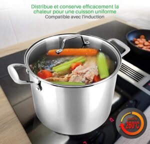 NutriChef Marmite- Faitout Inox de 18 Litres - 18-8 Qualite Alimentaire Resistant Tous Feux- Faitout-Grande Marmite avec Couvercle T