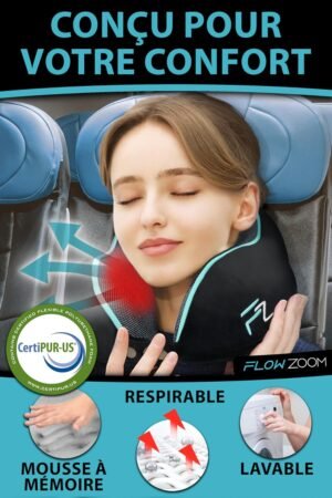 Oreiller de voyage FLOWZOOM mousse à mémoire 360° réglable