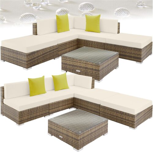 TecTake XXL Outdoor Garden Furniture Set in Poly Rattan Modular 5-Seater Sofa, 3 Armchairs, Living Room, 2 Pouffe Stool and 1 Garde