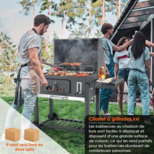 Barbecue au Charbon de Bois, XXL Grill a Charbon avec Couvercle, Barbecue Charbon de Bois Grande Taille avec Cheminee, Barbecue Char