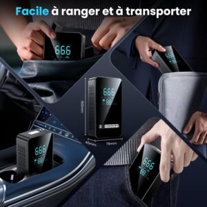 Portable Air Compressor, Mini Wireless Car Tyre Inflator with LED and USB C Port 150 PSI Rechargeable Battery, Fast Inflation, Compr