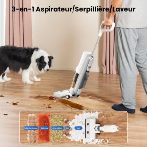 Proscenic F10 Pro Aspirateur Laveur sans Fil,Aspirateur Eau et Poussiere, Aspirateur Balai sans Fil Humide et Sec,1.15L Reservoir,Au