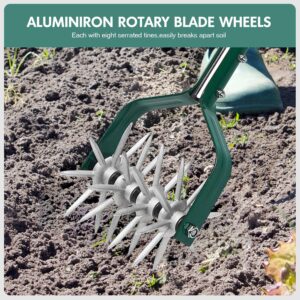Yeelor Adjustable Rotary Tiller with SS Handle and Removable Solid Metal Teeth for Garden Lawn and Manual for Loosening and Mixing