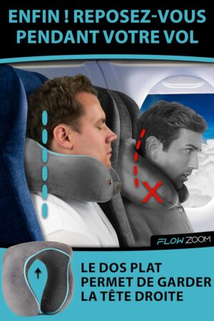 FLOWZOOM Comfy Memory Foam Airplane Car Travel Pillow - Adjustable Airplane Pillow, 360 Degree Support, Washable Plush Cover and Car