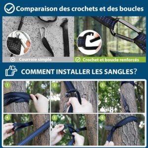 PHYSEN Hamac de Camping avec Moustiquaire, Hamac d'exterieur 2 Personnes,300 kg Capacite de Charge hamac, Ultra-leger Nylon a Parach
