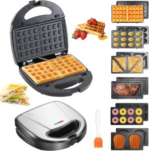 81aUHLmHP-L._AC_SL1500_.jpg OKYUK Gaufrier, Gauffrier multifonctions 750W avec 6 plaques de gril antiadhesives amovibles, gauffrier repondant a differents besoi