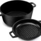 KICHLY 2 En 1 Four Hollandais En Fonte Pre-Assaisonne Avec Couvercle De Poele A Griller A Double Usage - Cuire Au Four, Frire, Rotir