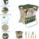 BIKAIN - Foldable Garden Stool - Tool Set - Storage Bag with Zipper - Includes 5 Wooden Remote Control Tools, Brown