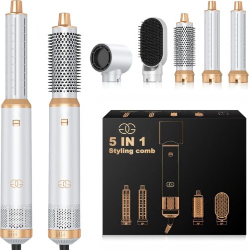 Brosse Soufflante avec 5 accessoires, Golden Goods Multistyler Seche-cheveux, Airstyler 5-en-1, pour secher, Brosse Coiffante Chauff