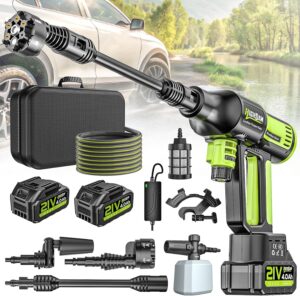 81bk5vziLzL._AC_SL1500_.jpg highsam Pressure Washer Nettoyeur haute pression sans fil 4 vitesses max. 120 bar avec 2 batteries 4,0 Ah, buse rotative 6 en 1 et 1