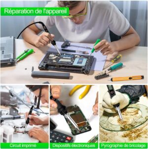 Fer a Souder Kit 80W Temperature Reglable 180-520C Electronique de Precision avec Interrupteur ONOFF, 5 Conseils de soudage, Pompe