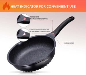 INTIGNIS Poele a frire Couvercle en verre anti-rayures - Poele a frire profonde de 28cm, revetement en pierre Greblon allemand - Po