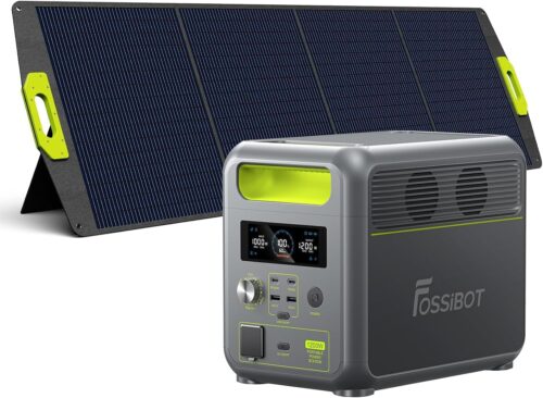FOSSiBOT Generateur Electrique Solaire F1200 avec 200W Panneau Solaire, 1024Wh Batterie LiFePO4 avec 2 Sorties CA 1200W (2400W Pic),