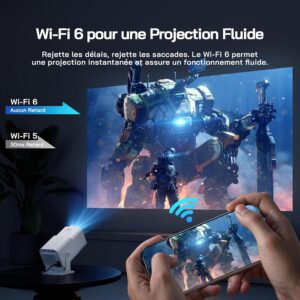 WOLFANG 4K Video ProjectorBuilt-in App Official Netflix, 26000 Lumen Projector with WiFi 6, 50 Zoom, 180 Rotation Mini Project