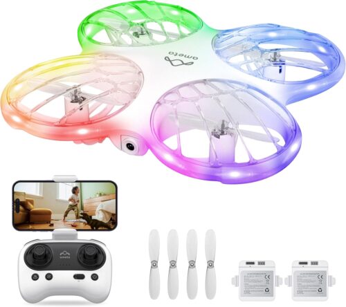 Ameta Morpho Drone avec Camera pour Enfant, 1080P FPV Mini Drones avec Module STEM 32 Lumiere RGBVol CirculaireFlip 3D Vol de 18
