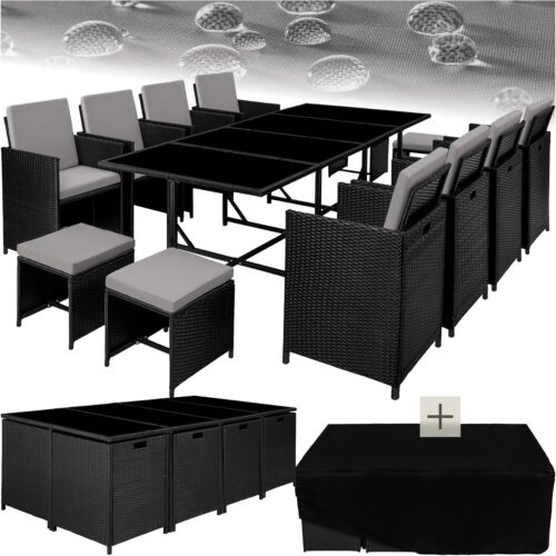 TecTake Woven Resin Garden Furniture - Outdoor Dining Set - 8 Comfortable Chairs 4 Stools 1 Table - Furniture for Balcony Terrace -