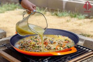 Poele a paella professionnelle, grande poele a frire de 40 cm, aluminium, revetement en marbre antiadhesif, sans produits chimiques,