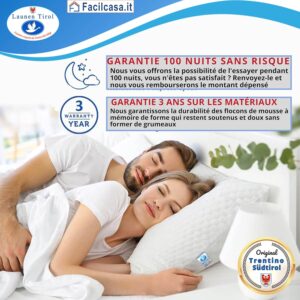 FacilCasa Oreiller a Memoire de Forme Ergonomique pour Cervicales Douloureuses Coussin Oreiller a Flocons de memoire Hauteur REGLA