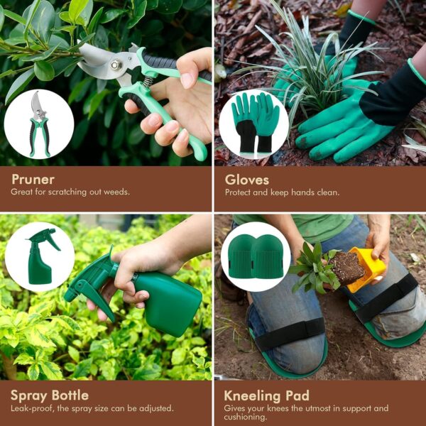 YAUNGEL Gardening Tools Set, 10 Pieces Stainless Steel Heavy Duty Garden Tool Set with Non-Slip Wooden Handle - Gifts for Women and