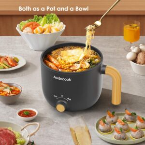 Audecook Hot Pot electrique avec Cuiseur a Vapeur, 1.5L Portable PoeLe Multifonction, Parfait Pour NouillesPaTesœUfsSoupeSteak (