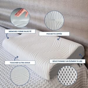 VALENTIA MEDICAL Oreiller Ergonomique Cervical - Oreiller Memoire Forme - Coussin Cervicales - Oreiller Cervical -Oreiller Orthopedi