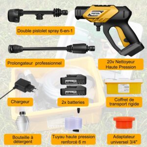 PUFIER Nettoyeur Haute Pression sans Fil 30Bar - Double Batterie 20V - Portable Puissant (Yellow)