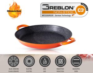 Poele a paella professionnelle, grande poele a frire de 40 cm, aluminium, revetement en marbre antiadhesif, sans produits chimiques,