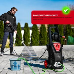 LEHMANN Missouri Nettoyeur haute pression avec pompe en aluminium, 2200 W, max. 240 bar, debit 480 lh, tuyau de pression 10 m, acce