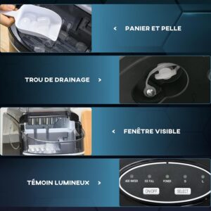 Machine à glaçons HOMCOM 12 kg/24h autonettoyante LED