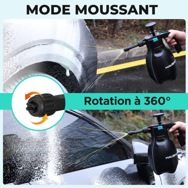 HAUSHOF Pulverisateur Mousse Manuel 2 L, Pulverisateur a Pression a Main avec 2 Buses Reglables, pour Lavage Voiture, Nettoyage Dome